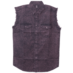 Vance VB733 - Men's Biker Motorcycle Burgundy Acid Wash Cut Off Sleeveless Shirt - main