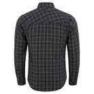 mens-dark-truffle-long-sleeve-plaid-button-down-casual-flannel-shirt-corduroy-collar-cuffs-back-view