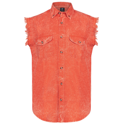 Vance VB735 - Men's Biker Motorcycle Orange Acid Wash Cut Off Sleeveless Shirt